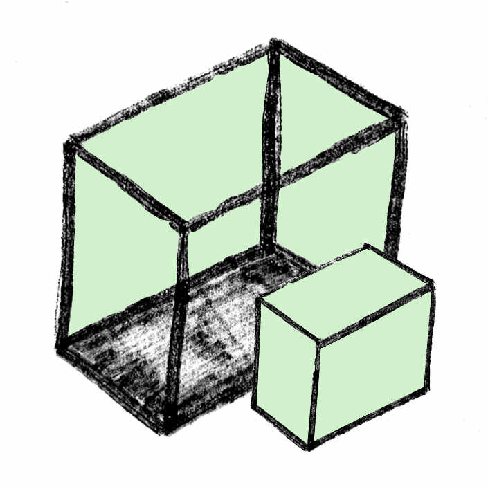 Symbol für Visualisieren. 3d Entwurf von zwei Quadraten, Skizziert für Visualisieren. | Design RöööM