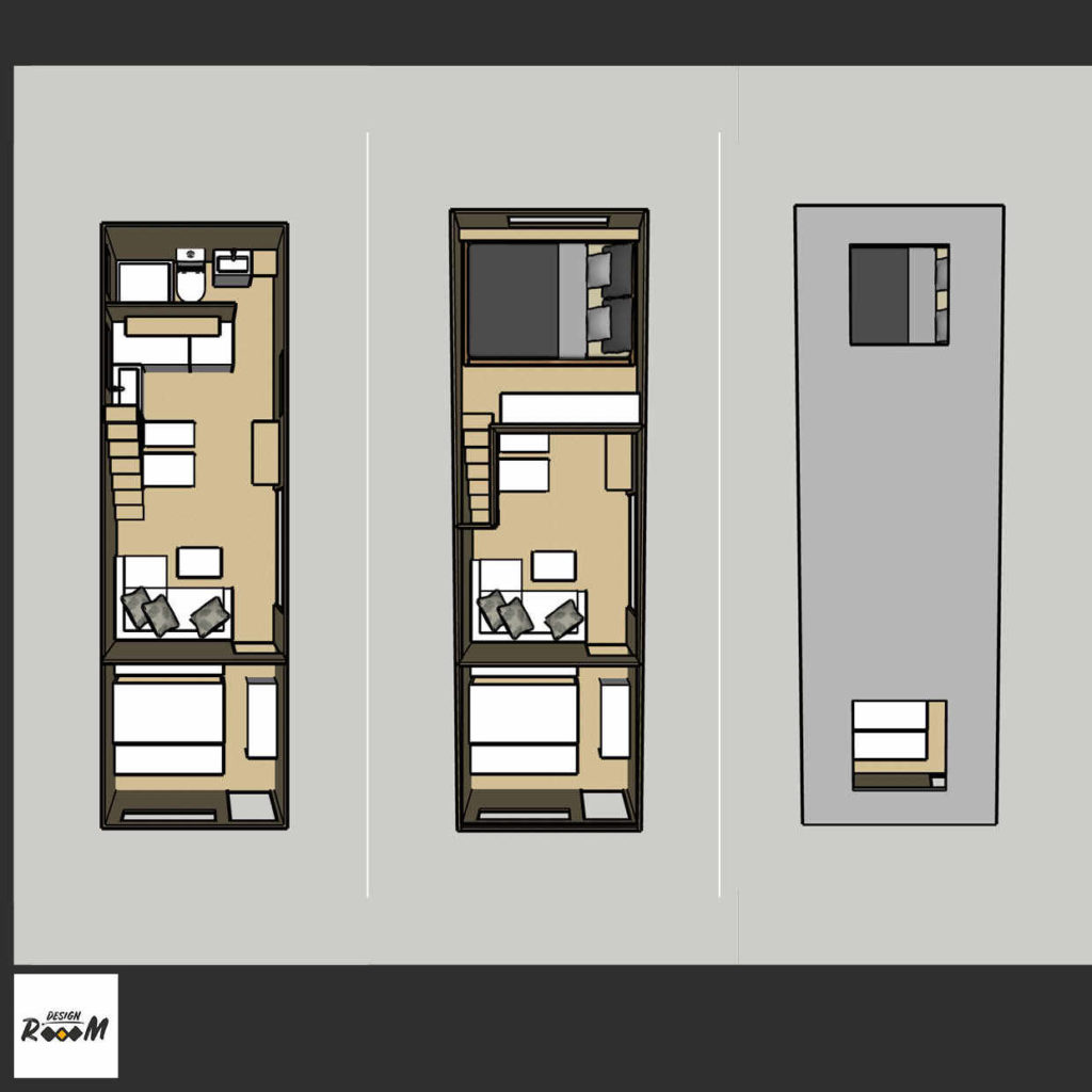 Referenz Visualisieren. Tiny House in unterschiedlichen Perspektiven, gestaltet von Design RöööM